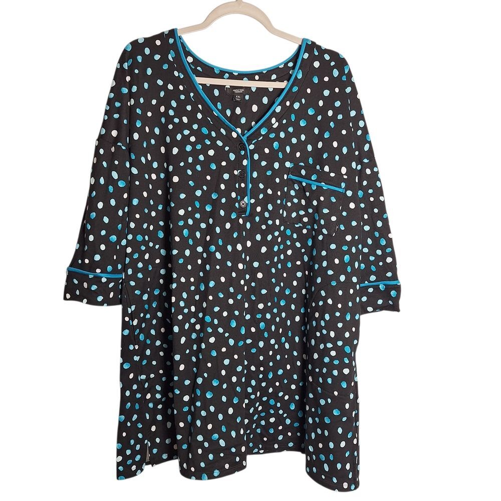 Simply Vera Pajama Top Soft Sleepwear 3/4 Sleeve Black Polka Dot XXL Womens